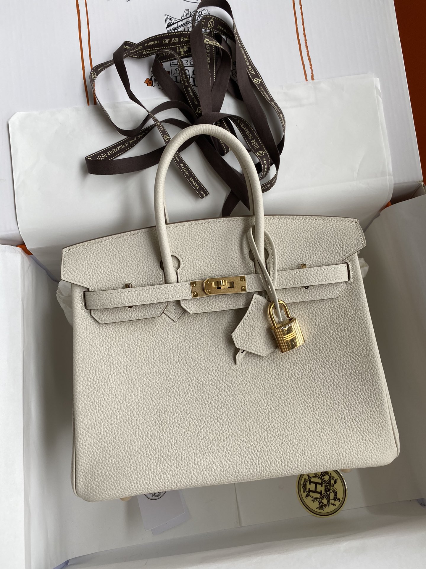 Hermes Birkin 25CM Togo Leather Handbag Craie